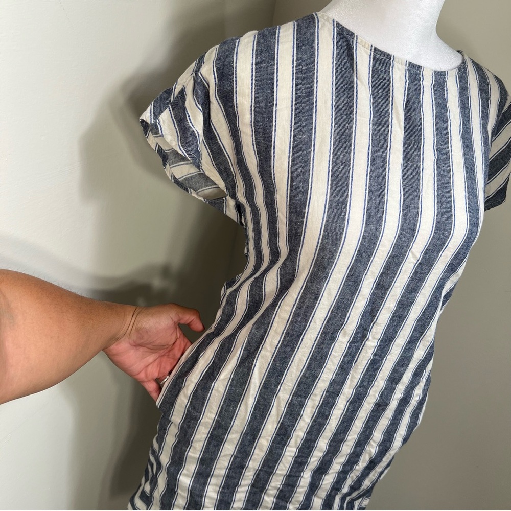 Madewell XS Striped Linen Cotton Button Back Shift Dress Blue White Coastal - Picture 8 of 10